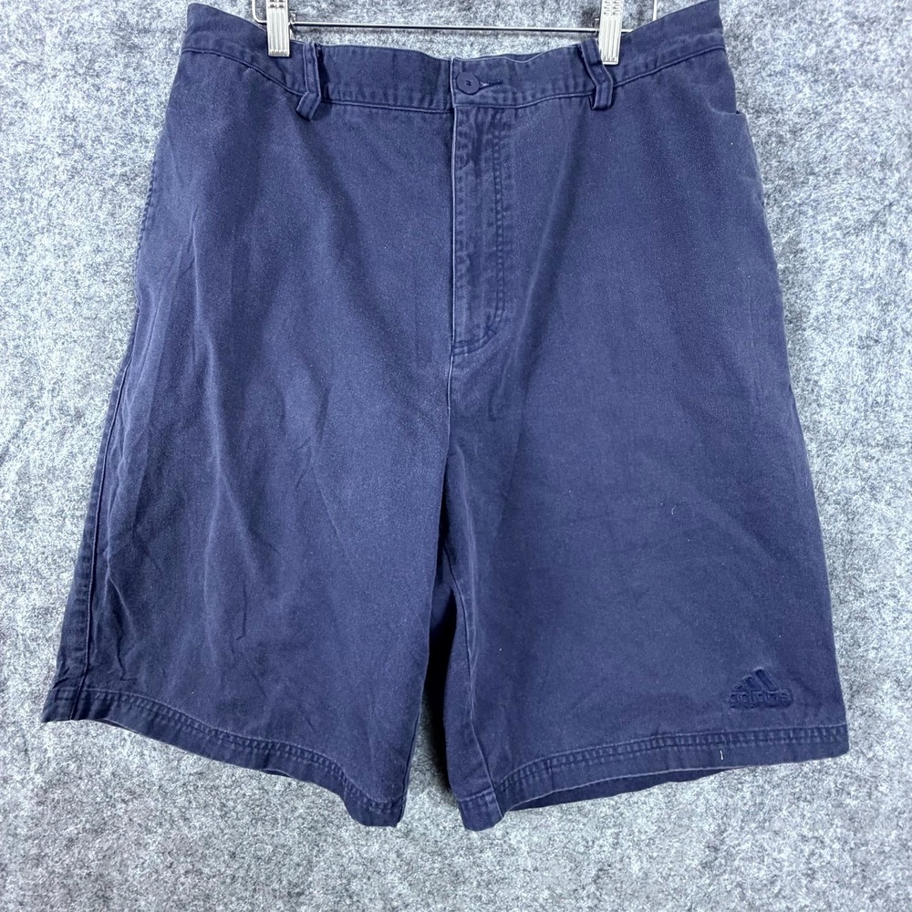 Vintage Adidas Chino Shorts Mens 36 Navy Blue Cotton Logo Flat Front Performance